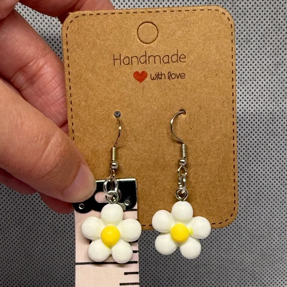 Handmade White and Yellow Flower Earrings